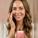 Woman applying the pink Collagen Jelly Cream